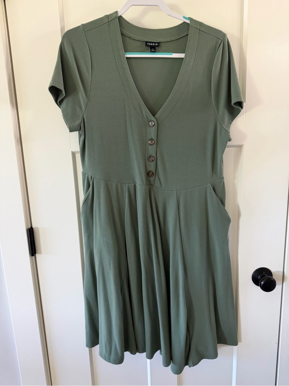 Torrid Olive V-Neck Button Front Skater Dress Size 1